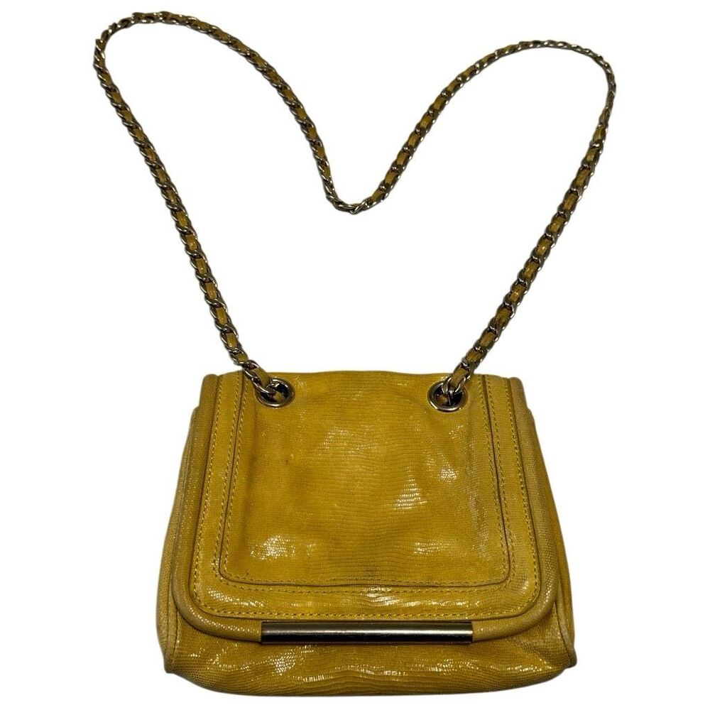 Ann Taylor Mustard Yellow Embossed Chain Strap Shoulder Bag Lizard Texture